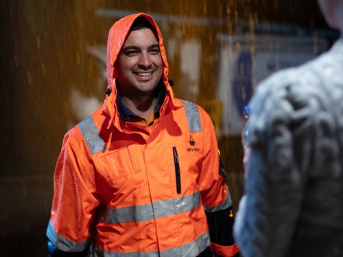 Unitywater crew in wet weather