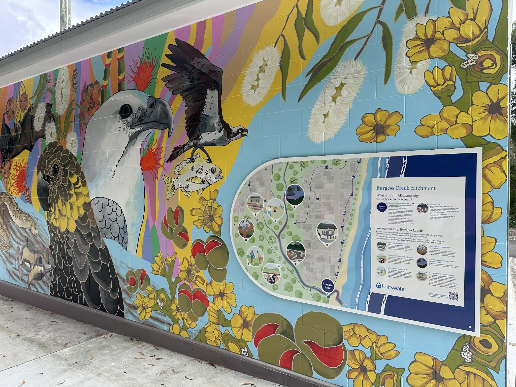 Castaways mural with sign