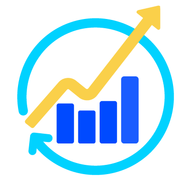 Icon of graph in a circle with an arrow showing the graph trend
