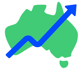 Icon of Australia with a line through the center trending upward