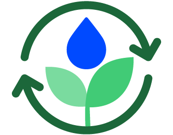 Icon of flower with leaves and circle with arrows circling the plant