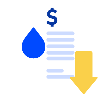 Icon of page with $ on it and a water drop with an arrow pointing down