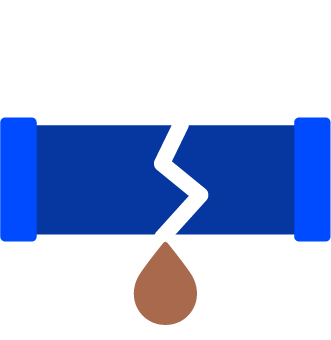 Wastewater pipe break with wastewater dripping from pipe