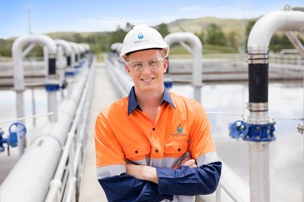 Male engineer at Unitywater Sewage Treatment Plant, Nambour