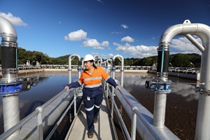 Female engineer at Unitywater Sewage Treatment Plant, Nambour