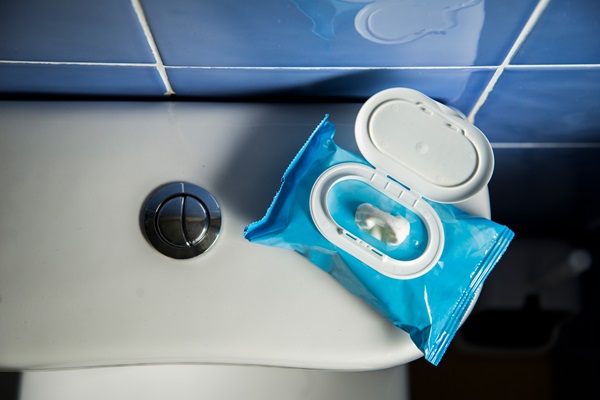 Wet wipes packet sitting on toilet