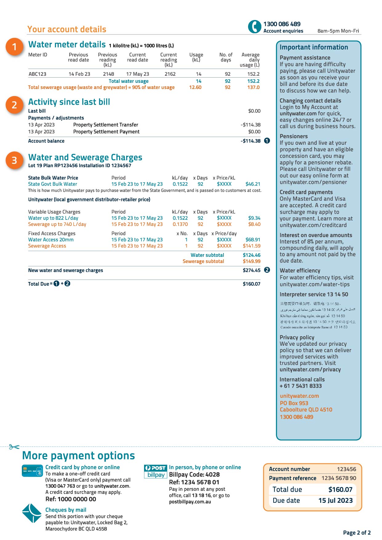 Residential first bill page 2