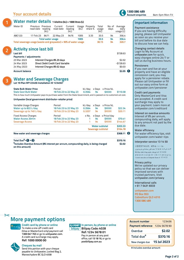 Residential quarterly bill page 2