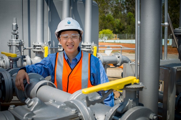 Unitywater female engineer at sewage treatment plant