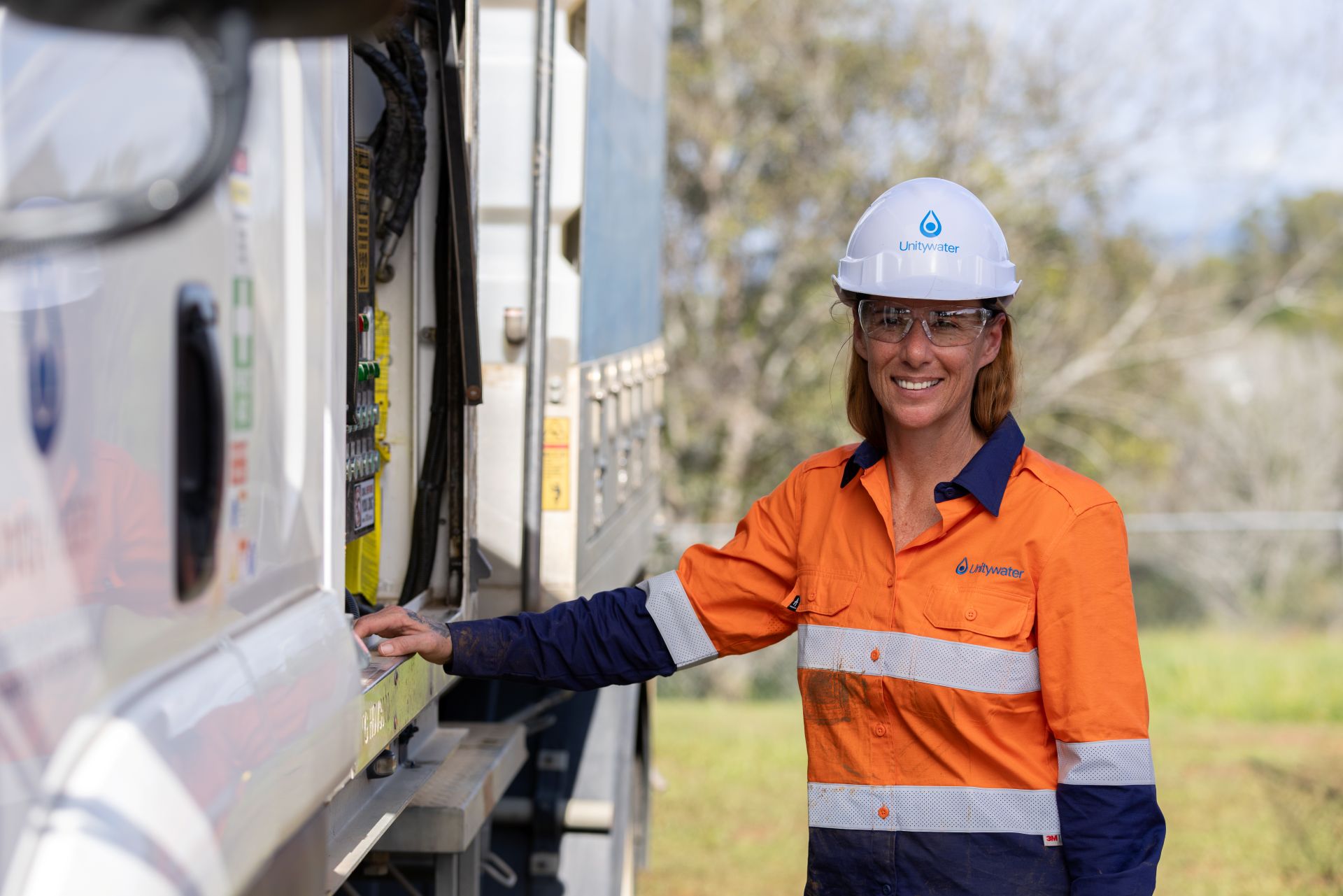 Unitywater field crew standing by Unitywater truck