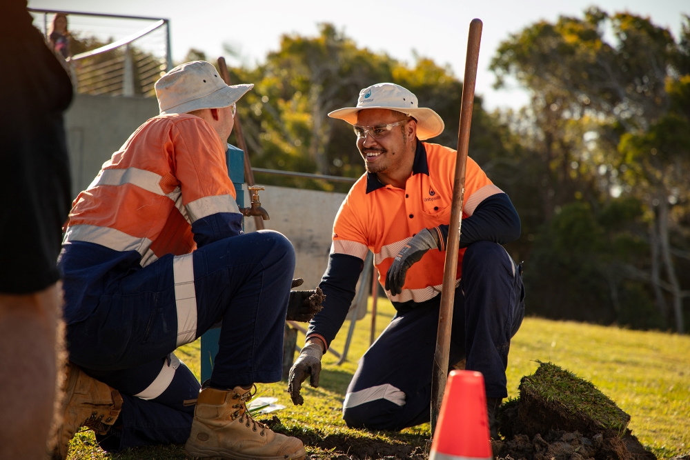Unitywater field crew fixing broken pipe