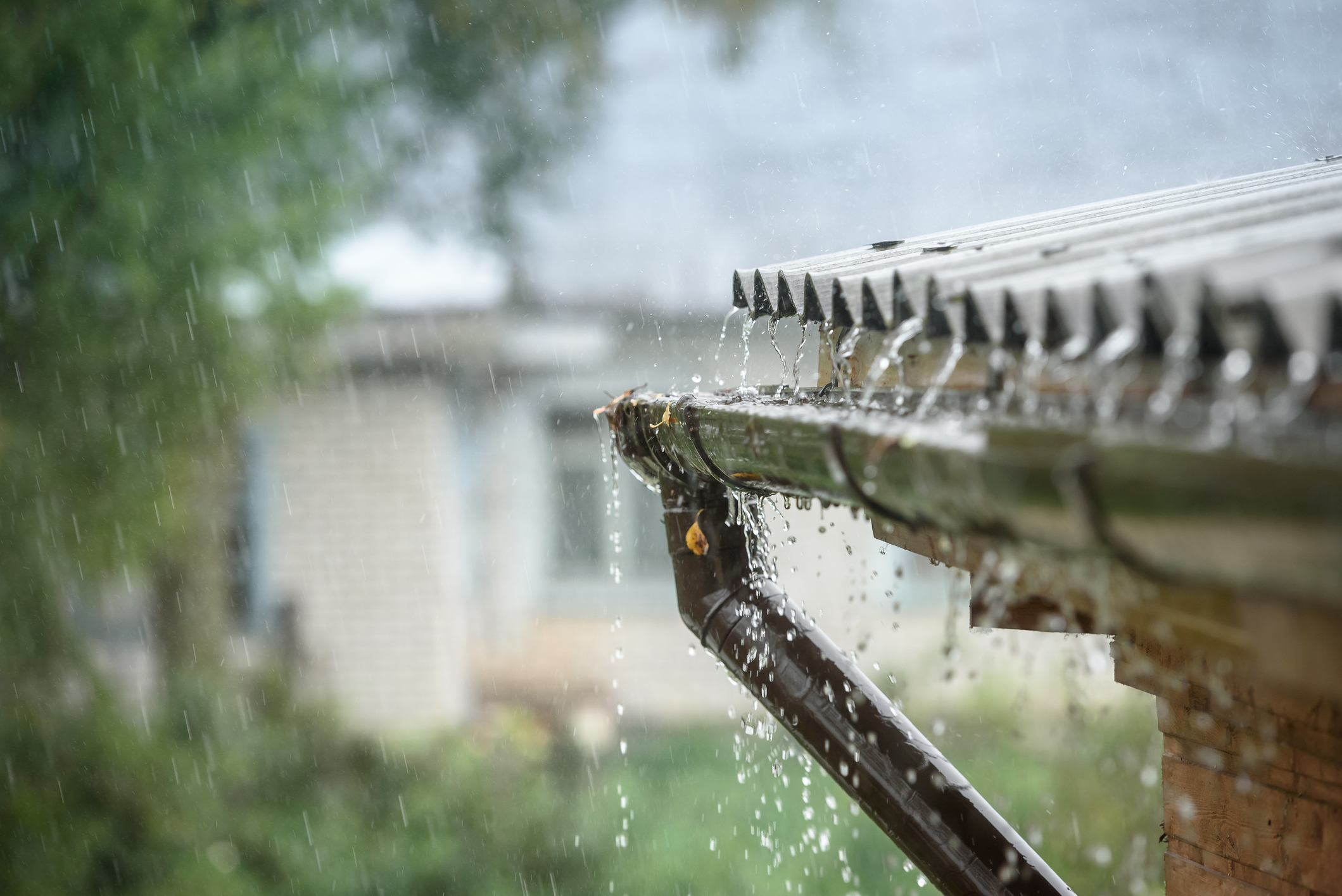 Heavy rain on house gutter
